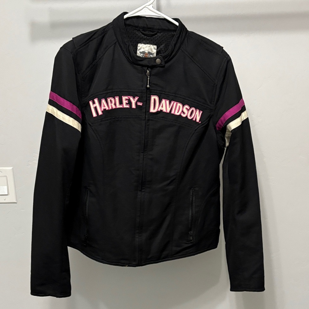 Harley-Davidson Women’s Large Black Jacket with Pink Cafe Racer Stripes